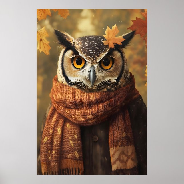 Fall Owl Art Print, Autumn Clothes, Rustic Home Poster (Framsidan)
