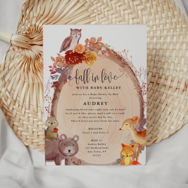 Fall på trädjur i Kärlek, babyskor per post Inbjudningar (Cute Fall In Love rustic Baby Shower invitations)
