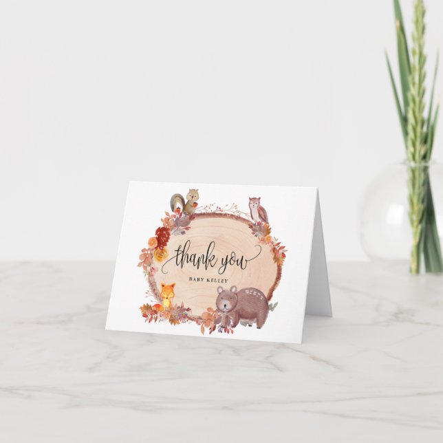 Fall på trädjur i Kärlek, Rustic Baby Shower Tack Kort (Framsida)