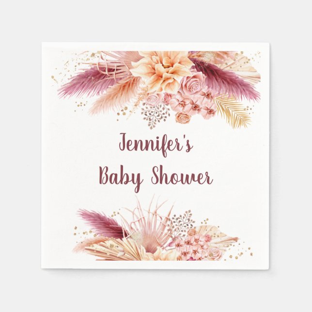 Fall Pampas Grass Boho Baby Shower Pappersservett (Framsidan)