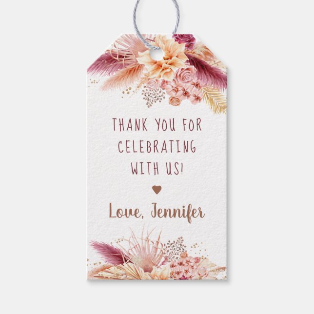 Fall Pampas Grass Boho Möhippa Presentetikett (Framsidan)