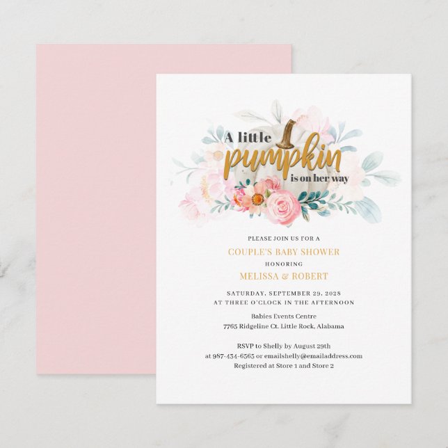 Fall Par Little Pumpkin Girl Baby Shower Inbjudningar (Fram/baksida)