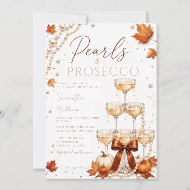 Fall Pärlor & Prosecco Bröllopsfestin Inbjudan (Framsida)