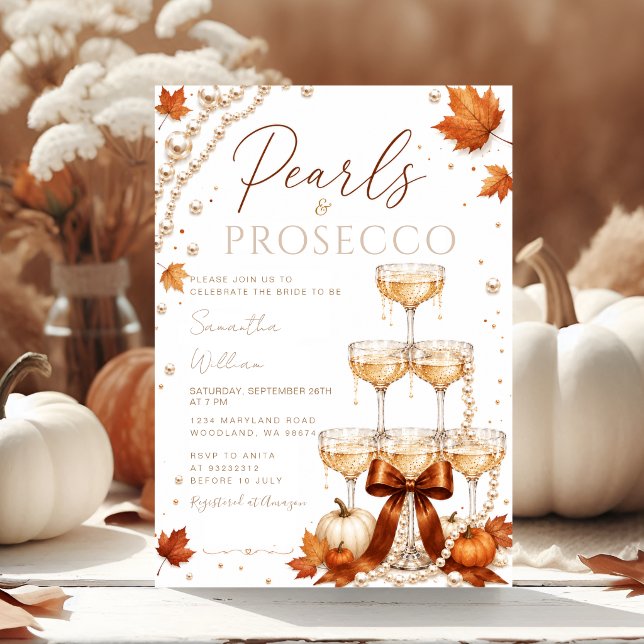 Fall Pärlor & Prosecco Bröllopsfestin Inbjudan (Skapare uppladdad)