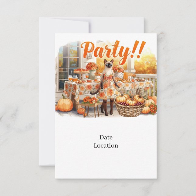 Fall Party Invitation Card  for Siamese Cat Lovers Inbjudningar (Framsida)