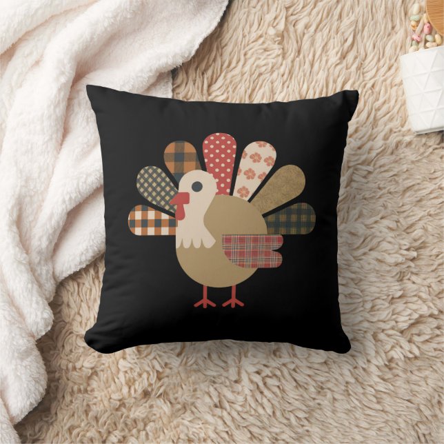 Fall Patchwork QuiltedTurkey-Thanksgiving Kudde (Filt)