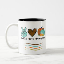 Fall Peace Kärlek och Pumpkin Teal och Orange Två-Tonad Mugg