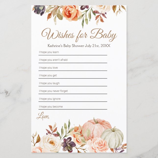 Fall Peach Pumpkin Rustic Blommigt Önskemål för Ba (Framsida)