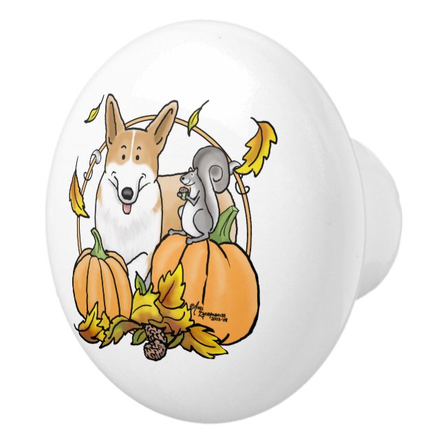 Fall Pembroke Welsh Corgi (röd 1) Pumpkins Cute Knopp (Höger)