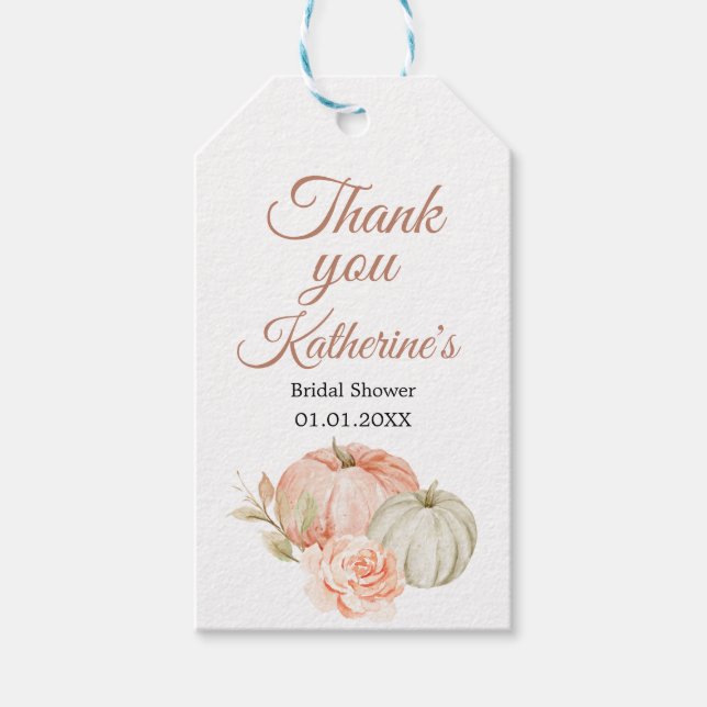 Fall Persika och Grönt Pumpkin Rustic Tack Märkre Presentetikett (Framsidan)