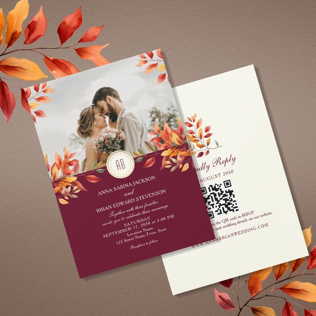 Fall Photo QR Code Wedding Inbjudningar (Skapare uppladdad)