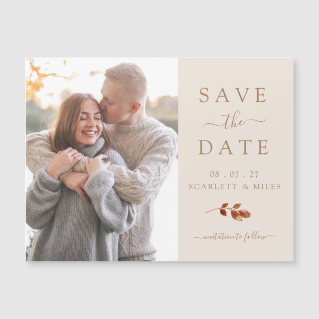 Fall Photo Save Date Bröllop Magnetic Card (Framsida)