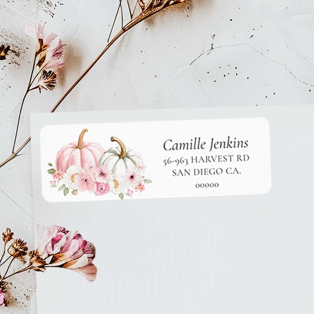 Fall Pink Pumpkin Address Label Returadress Etikett (Pink Pumpkin Fall Baby Shower Address Label)