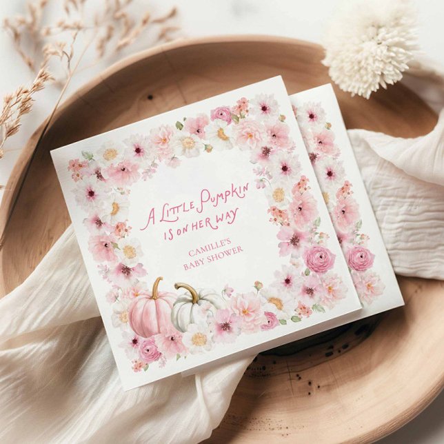 Fall Pink Pumpkin Girl Baby Shower Pappersservett (A little Pumpkin is on her way Girl Baby Shower Napkins)