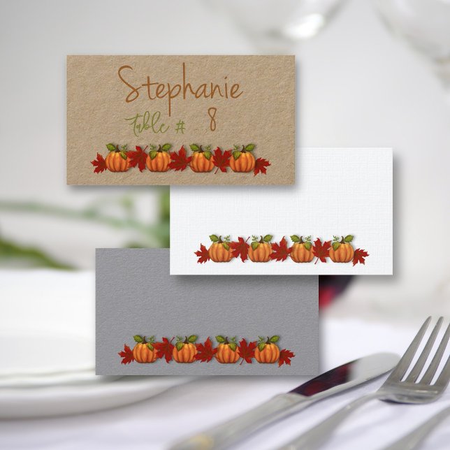 Fall Place Cards Pumpkins Red Löv Placeringskort (Skapare uppladdad)