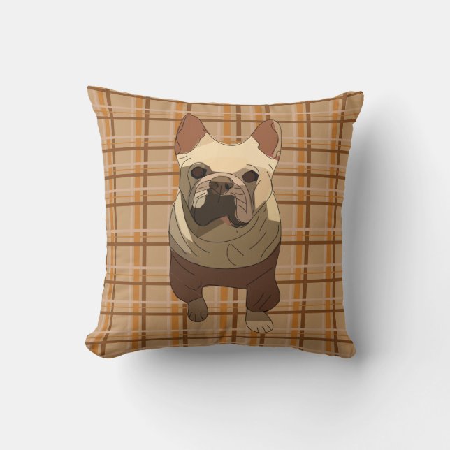 Fall Plaid French Bulldog Kudde (Framsida)