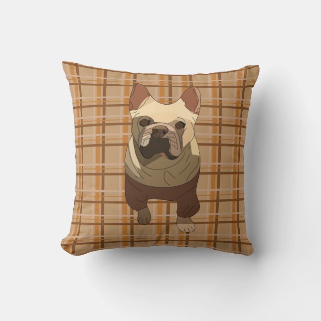 Fall Plaid French Bulldog Kudde (Framsida)