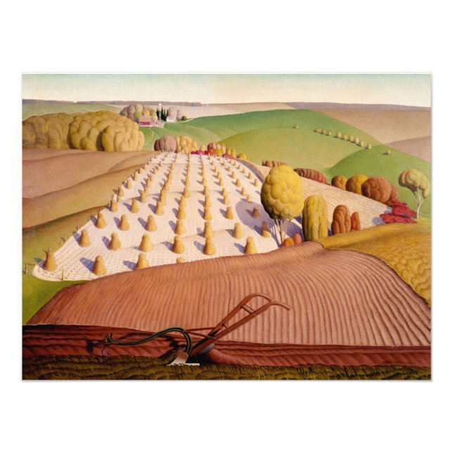 Fall Plowing by Grant Wood Fototryck (Framsidan)