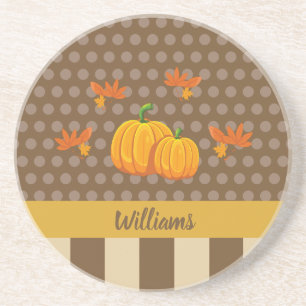 Fall Polka Dot Pumpkin med Family Namn Underlägg