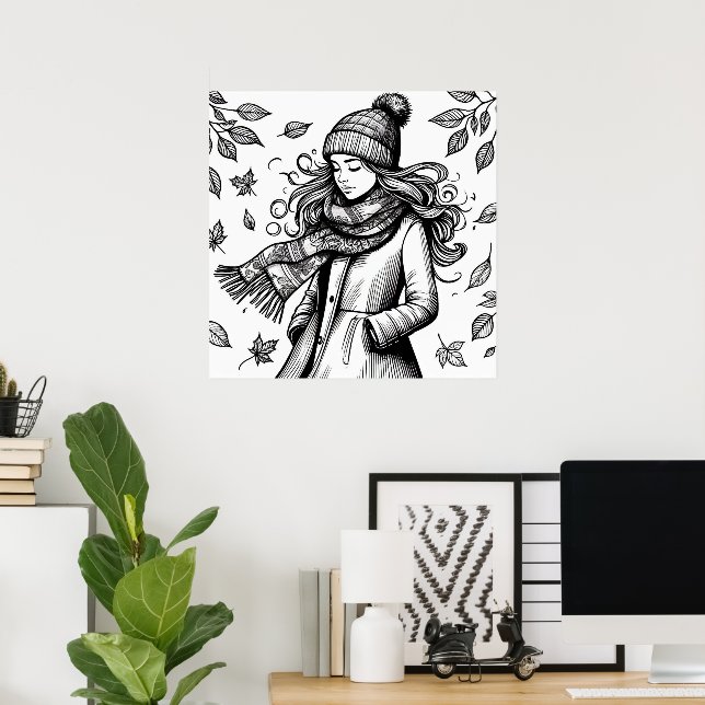 Fall Poster färgsida för flicka (Hemmakontoret)