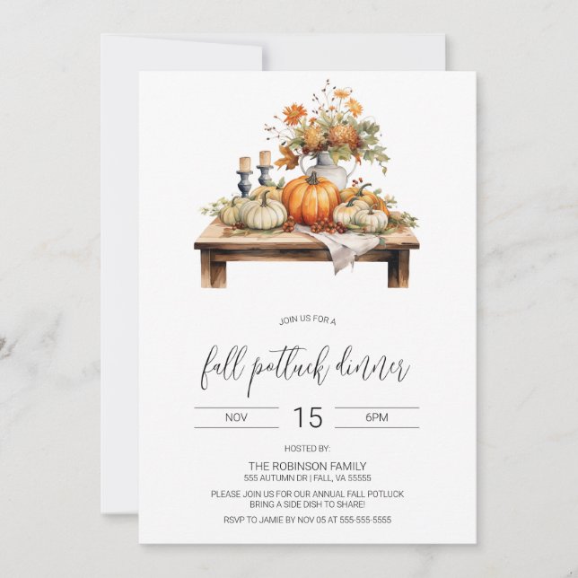 Fall Potluck-inbjudan till middag, Thanksgiving Inbjudningar (Framsida)
