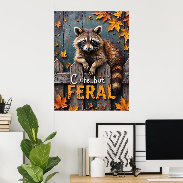 Fall Prowler: Raccoon on Weasted Fence Poster (Hemmakontoret)