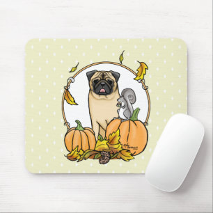 Fall Pug Hund (fawn) Pumpkins Löv Cute Musmatta
