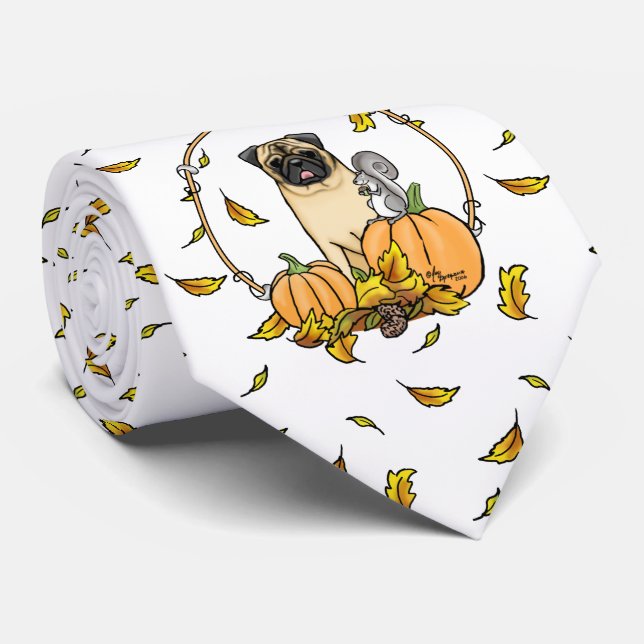 Fall Pug Hund (fawn) Pumpkins Löv Cute Slips (Rullad)