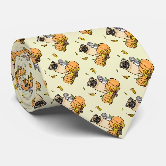 Fall Pug Hund (fawn) Pumpkins Löv Cute Slips (Rullad)