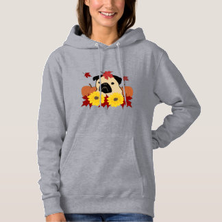 Fall Pug med Löv, pumpor och solblommor T Shirt