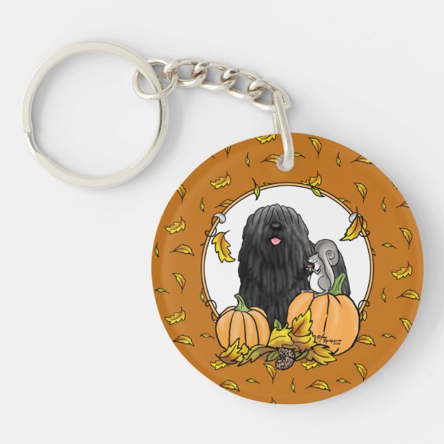 Fall Puli Hund (svart) Pumpkins Löv Cute Funny (Framsidan)