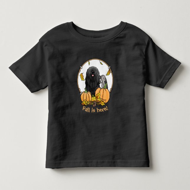 Fall Puli Hund (svart) Pumpkins Löv Cute Funny T Shirt (Framsida)