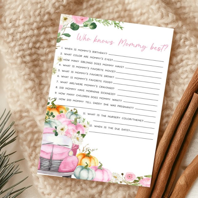 Fall Pumpa Rosa Lastbil Vem Känner Mamma Bäst Spel (Little Pumpkin Pink Truck Baby Shower Who Knows Mommy Best Game)
