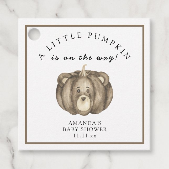 Fall pumpbjörn Babydusch Gåvor Etiketter (Framsida)