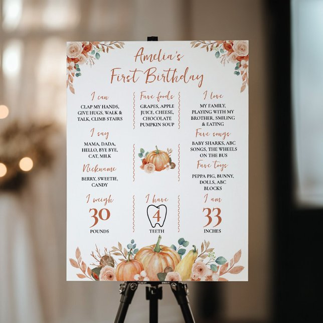 Fall Pumpkin 1:a födelsedagsmilstolpstecken Poster (Skapare uppladdad)