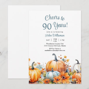 Fall Pumpkin 90:e Birthday Cheers till 90 år Inbjudningar