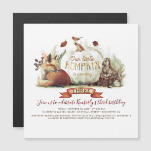 Fall Pumpkin and Woodland Animals Birthday Magnetisk Inbjudningskort