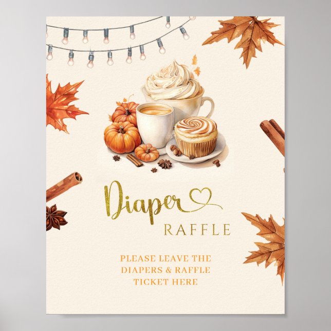 Fall Pumpkin är Brewing Coffee Lämna Diaper Raffle Poster (Framsidan)