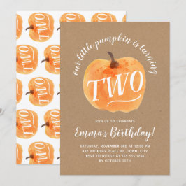 Fall Pumpkin Autumn 2 Birthday Rustic Kraft Inbjudningar