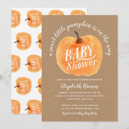 Fall Pumpkin Autumn Kraft Baby Shower Inbjudningar