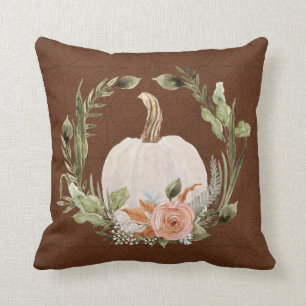 Fall Pumpkin Autumn Rust Blommigt Moss Foliage Kudde