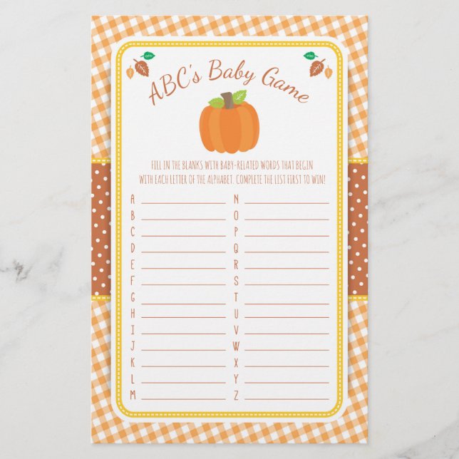 Fall Pumpkin Baby Shower ABC's Game Flygblad (Framsidan)