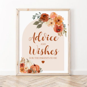 Fall Pumpkin Baby Shower Advice and Önskemål Sign Poster