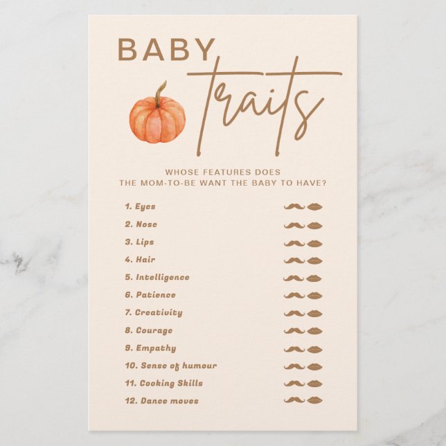 Fall Pumpkin Baby Shower Baby Traits Game (Framsida)