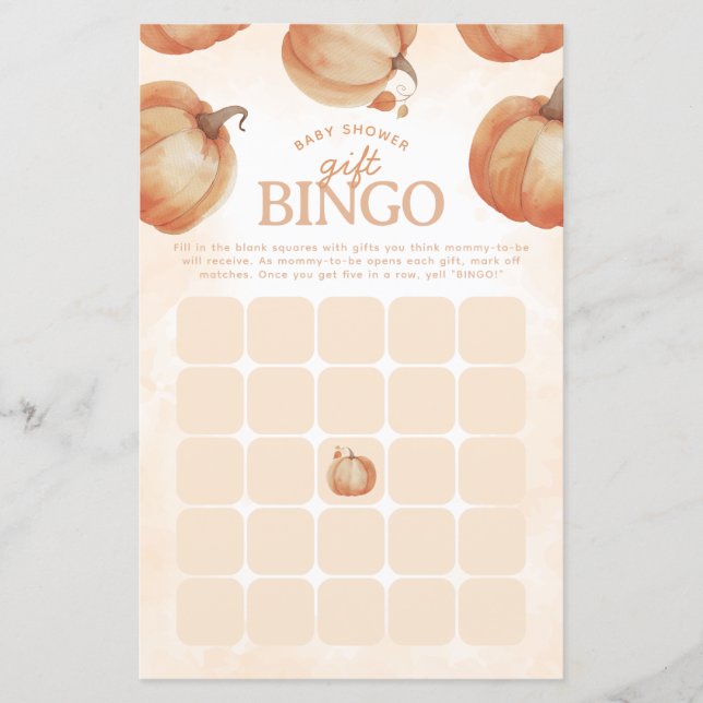 Fall Pumpkin Baby Shower Bingo Game (Framsida)