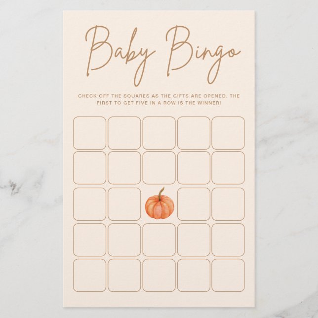 Fall Pumpkin Baby Shower Bingo Game (Framsida)
