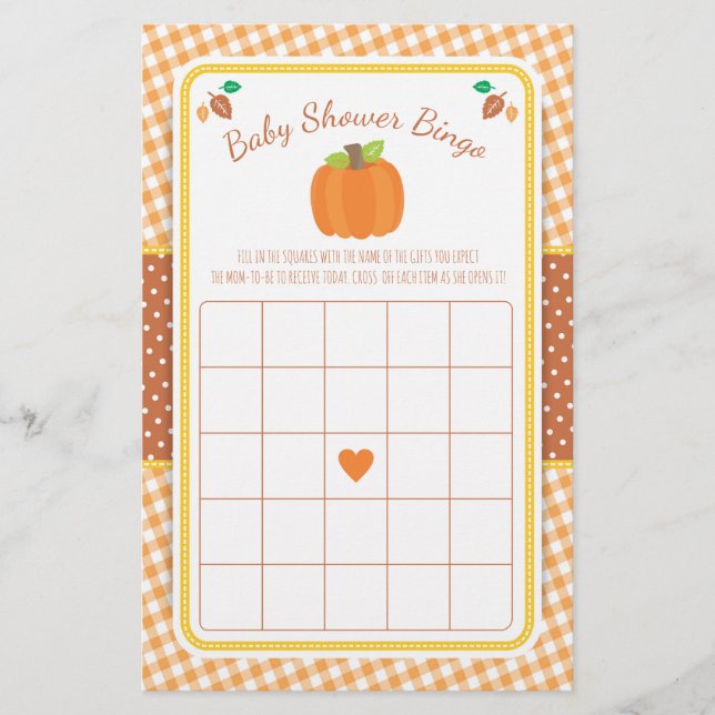 Fall Pumpkin Baby Shower Bingo Game (Framsida)