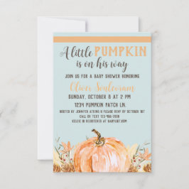 Fall Pumpkin Baby Shower Blue Inbjudningar