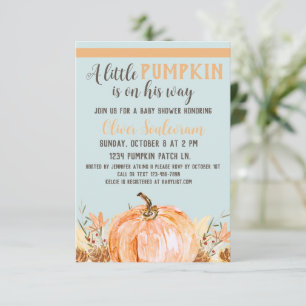 Fall Pumpkin Baby Shower Blue Inbjudningar