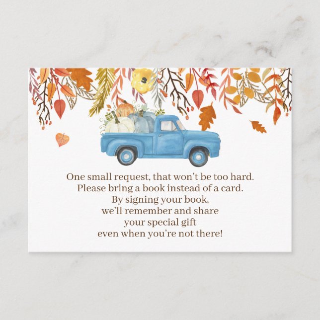 Fall Pumpkin Baby Shower Bokar för Baby Cards Boy Tilläggskort (Framsida)